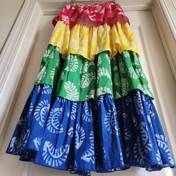 🔥Aqua + Studio 189 💯 Cotton Tiered Rainbow-Block Design Maxi Skirt - Picture 7 of 12